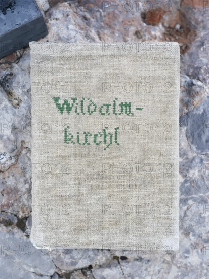Wildalmkirchl summit book, or Wildalmkircherl, rarely climbed summit in the Steinernes Meer, Berchtesgaden Alps, Austria
