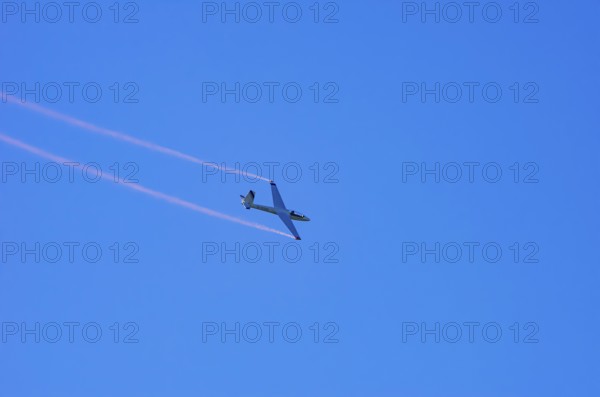 A Marganski Swift S-1 glider, registration D-3168, during a demonstration as part of an air show at the Fliegerbergfest of the Rossfeld Luftsportverein in Metzingen-Glems, Baden-Württemberg, Germany, for editorial use only