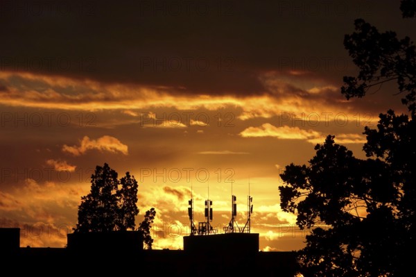 Radio masts, evening sky, autumn, Germany