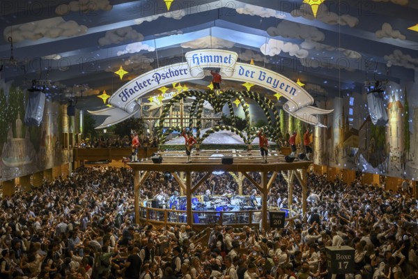 Hacker-Pschorr festival tent, Bavarian sky, interior view, Oktoberfest, Munich, Bavaria, Germany