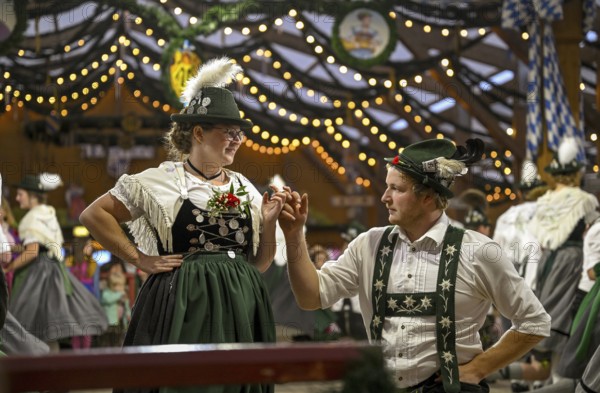 Traditional traditional costume show at the Tradition party tent, Oide Wies'n, Oktoberfest, Munich, Bavaria, Germany