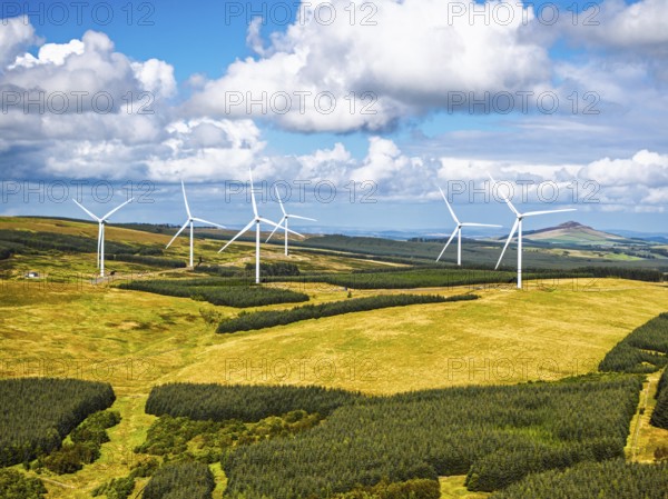 Wind Farm from a drone, Roxburghshire, Roxburgh, Southern Uplands, Scotland, UK