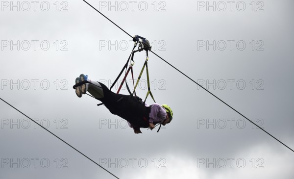 Megazipline cable car in the Harz Mountains across the Rappbode Reservoir, Saxony-Anhalt, Germany