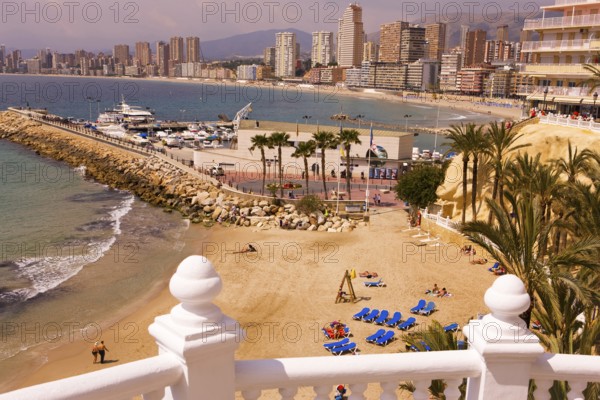 Seafront, skyscrapers, skyscrapers, Klein-Manhattan skyline, Playa Levante, Mediterranean Sea, Benidorm, Valencia (region), Spain