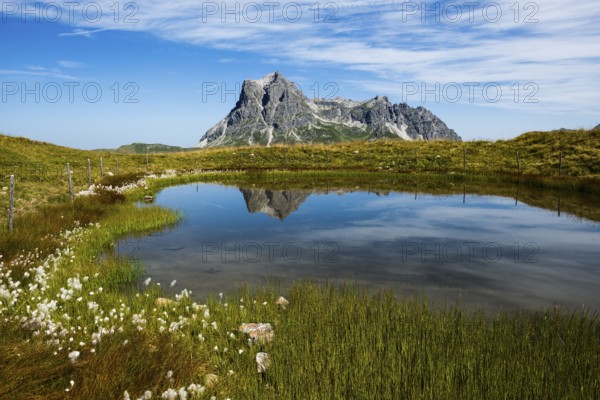Mountain landscape and picturesque little lake, Saloberkopf, Widderstein, Warth, Bregenzerwald, Vorarlberg, Alps, Austria