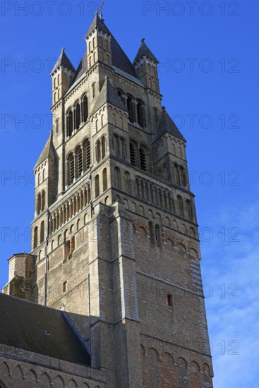 Historic St. Salvator Cathedral, Sint-Salvatorskathedraal, in the old town of Bruges, powerful tower, UNESCO World Heritage Site, Flanders, Belgium
