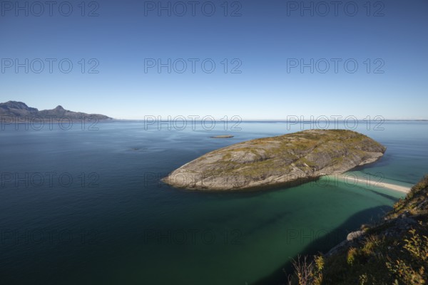 Sunny day and turquoise blue sea at Hovdsundet near Bodø, Nordland, Norway