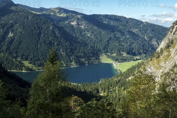 View of Vilsalpsee, Allgäu Alps, Tannheim, Tannheimer Tal, Tyrol, Austria