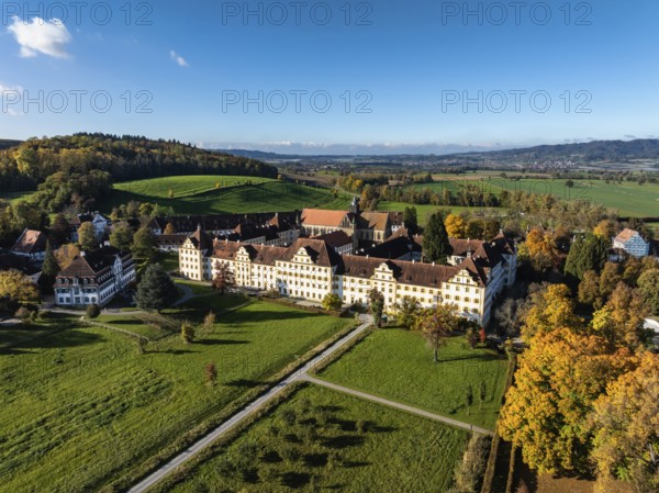 Salem Castle School and Boarding School, Salem International College, former imperial abbey, museum, concert area, former monastery of Order of Cistercians, aerial view, Lake Constance District, Linzgau, Baden-Württemberg, Germany