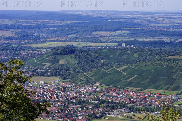 Picturesque scenery on the eaves of the Swabian Jura near Olgafels on Rossfeld in Metzingen-Glems, Baden-Württemberg, Germany