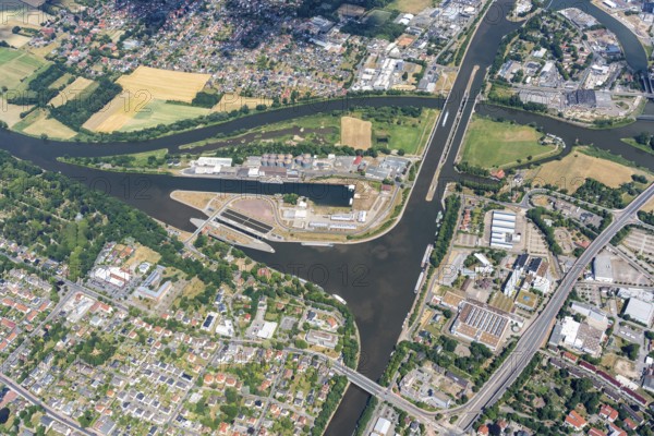 Wasserstraßenkreuz, Minden, Mittellandkanal, trough bridge, Weser, inland shipping, logistics, Lower Saxony