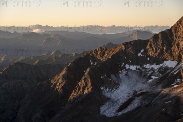 Mountain panorama at sunset, Stubai Alps, South Tyrol, Italy