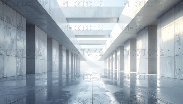 3d illustration of abstract modern architecture background, Minimal geometry architectural design, futuristic car presentation backdrop with empty concrete floor and clear simple lines, white and grey color tones, AI generated