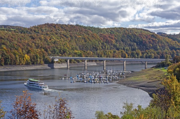 Marina, excursion ship, Talbrücke, Sondern, Olpe, Biggesee, Sauerland, North Rhine-Westphalia, Germany