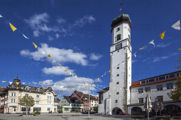Market Square with Hall Building and Blaserturm, Isny, Allgäu, Baden-Württemberg, Germany