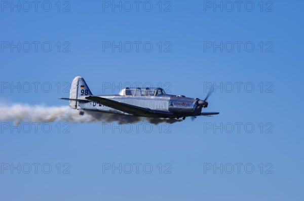 A Pilatus P-2 from Pilatus Flugzeugwerke AG with registration D-ETHN during a flight demonstration as part of an air show on Rossfeld in Metzingen-Glems, Baden-Württemberg, Germany, for editorial use only