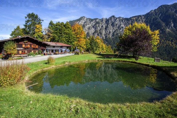 Gasthof Laiter mit Forellenteich, Stillachtal, Oberstdorf, Oberallgäu, Allgäu, Bavaria, Germany