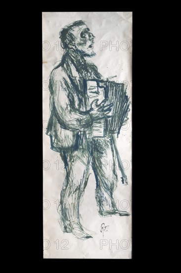 Original caricature by artist Rudolf Führmann, 1909 to 1976, Lüneburg, Lower Saxony, Germany