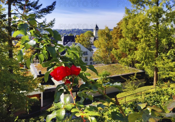 Konrad Adenauer House, view from the garden of St. Mary's Church, Stiftung Bundeskanzler-Adenauer-Haus, Rhöndorf, Bad Honnef, North Rhine-Westphalia, Germany