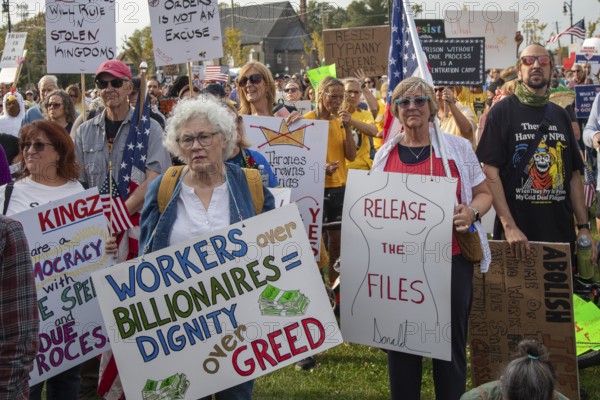 Detroit, Michigan USA - 18 October 2025 - A large crowd gathered for a 'No Kings' rally, protesting President Trump's actions against immigrants and against democratic institutions