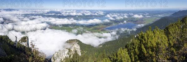 Panorama from Tegelberg, 1881m, on Forggensee and Bannwaldsee, Ostallgäu, Bavaria, Germany