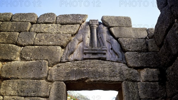 Lion Gate, Mycenae, archaeological site, UNESCO World Heritage Site, Mycenae, Mycenae, important city in the pre-classical period, Peloponnese, peninsula, Greece
