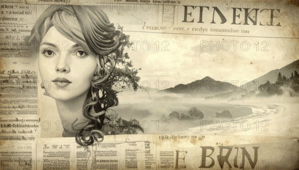 Grunge old public newspaper, texture background wallpaper illustration, vintage tattered yellow press news, AI generated