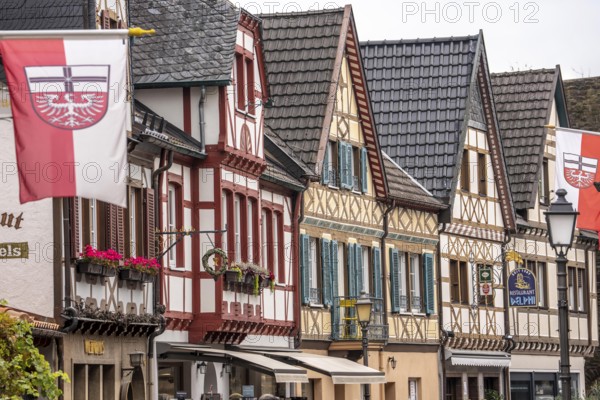 The old town of Ahrweiler, half-timbered houses in Ahrhutstraße, renovated, restored, partly rebuilt after the flood in the Ahr Valley in July 2021, Rhineland-Palatinate