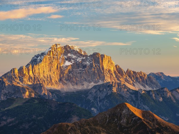 Alpenglühen, Monte Civetta in the evening light, Dolomites, Alps, Belluno province, Veneto region, Italy