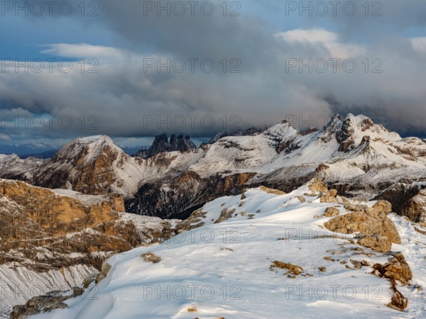 Puez Group and Geisler Peaks with fresh snow, Puez-Geisler nature park Park, Dolomites, Trentino, South Tyrol, Italy