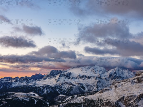 Marmolada with fresh snow, Dolomites, Trentino, South Tyrol, Italy