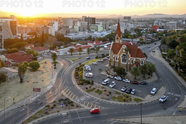 View of the Evangelical Lutheran Christ Church from 1910, sunset, Windhoek, Khomas region, Namibia