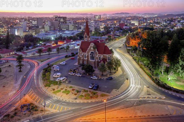 View of the Evangelical Lutheran Christ Church from 1910, blue hour, Windhoek, Khomas region, Namibia