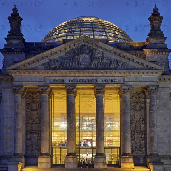 Reichstag in the evening, German Bundestag, government district, Berlin, Germany
