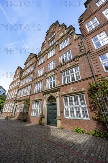 Historic brick buildings in Peterstraße, Komponistenviertel, Neustadt, Hamburg, Germany