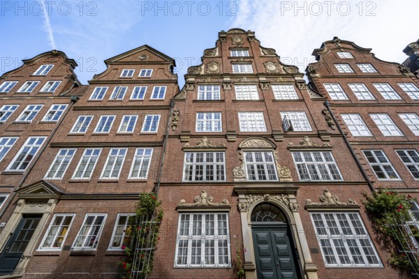 Facades of the historic brick buildings in Peterstraße, Komponistenviertel, Neustadt, Hamburg, Germany
