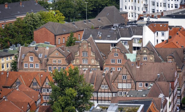 View over the city, historic brick building in Peterstraße, Komponistenviertel, Neustadt, Hamburg, Germany