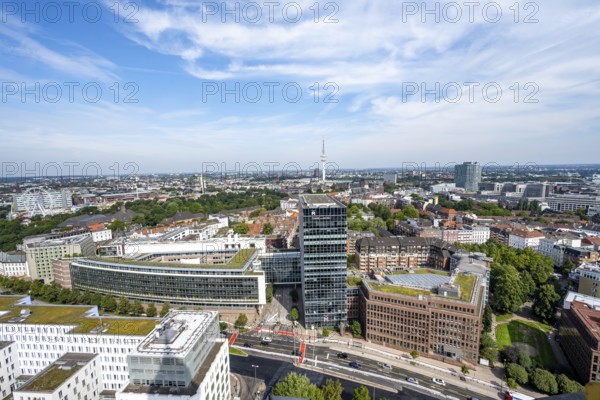 City view, view over the city with television tower, from the tower of St Michael's Church, Hamburg, Germany