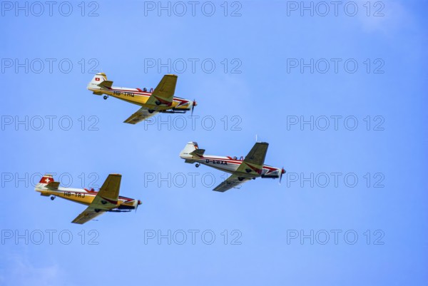 Moravan Zlin Z-526 aeroplane during an aerobatic display at the Rossfeld airfield in Metzingen-Glems, Baden-Württemberg, Germany, for editorial use only