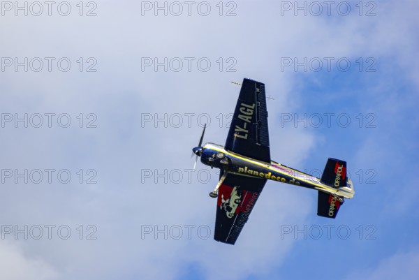 A Jakovlev Jak-55 with the registration LY-AGL during a flight demonstration as part of an air show at the Rossfeld in Metzingen-Glems, Baden-Württemberg, Germany, for editorial use only