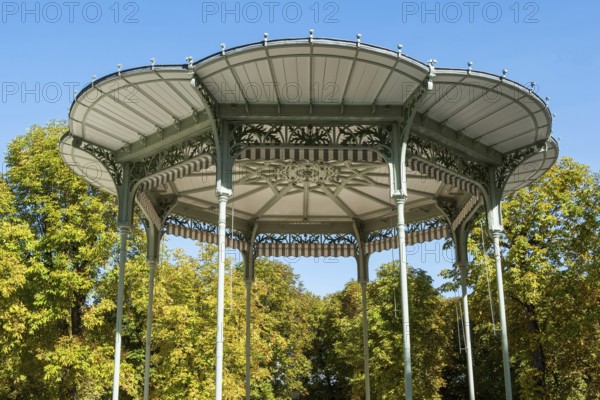 Vichy, listed as World Heritage by UNESCO. Park bandstand. Source Park. Allier. Auvergne Rhone Alpes. France