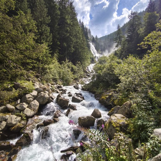Horlachbach and Stuibenfall between Umhausen and Niederthai in the Middle Ötztal, Tyrol, Austria