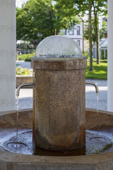 Arminius spring, column with running tap, Bad Lippspringe, climatic spa town, Westphalia, North Rhine-Westphalia, Germany
