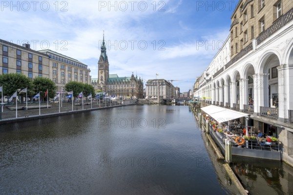 View over the Kleine Alster to Hamburg City Hall, Jungfernstieg, Hamburg, Germany