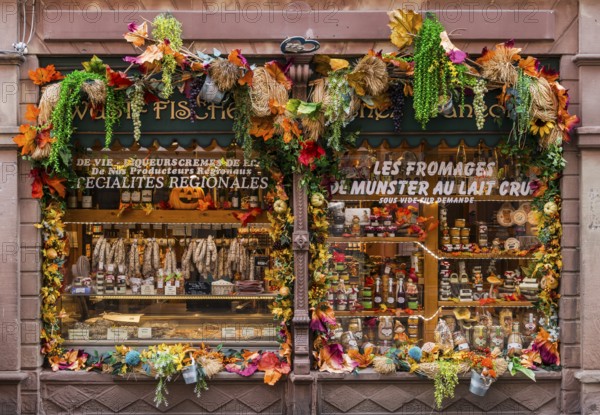 Shop window with regional products from Alsace in Ribeauvillè