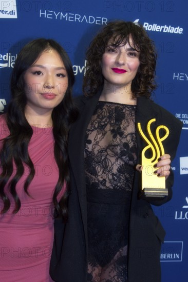 Seyneb Saleh - Award winner Episodic role in Uncivillised - Nine Eleven, with laudator Trang Le Hong, DEUTSCHER SCHAUSPIELPREIS 2025, Red Carpet at PULLMAN BERLIN SCHWEIZERHOF, Berlin, 09.10.2025