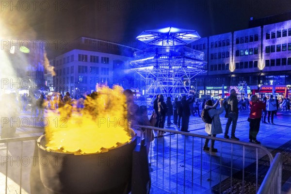 The 10th Essen Light Festival, in the city centre, second largest light art festival in Germany, light art on Kennedyplatz, Platz der Wünsche, light installation, with DJ sound, Essen, North Rhine-Westphalia, Germany