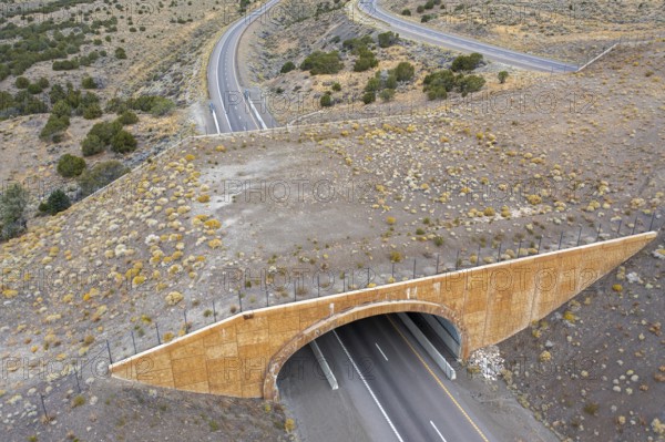 Wells, Nevada - A wildlife overpass on Interstate 80 east of Wells allows elk, deer, mountain lions and other animals to safety cross the freeway, reducing collisions with vehicles