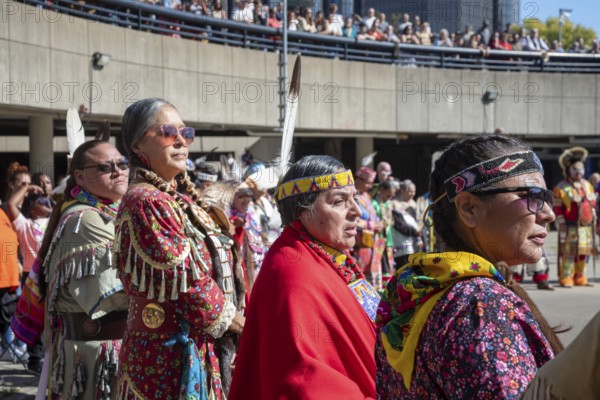 Detroit, Michigan USA - 13 October 2025 - On Indigenous People's Day, Native American tribes held a Pow Wow in downtown Detroit. The city of Detroit (originally Waawiyatanong) recognizes the day as Indigenous People's Day, while the federal government observes it only as Columbus Day