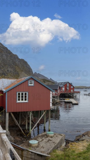 Scenic fishing village A in Lofoten Islands with authentic fishermen sheds and museum